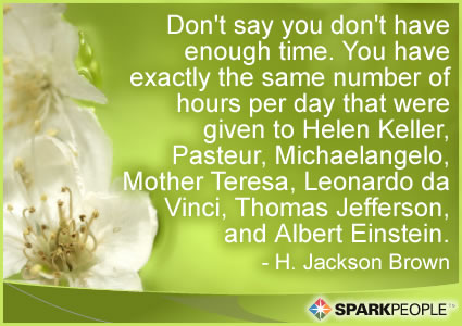 Motivational Quote - Don't say you don't have enough time. You have exactly the same number of hours per day that were given to Helen Keller, Pasteur, Michaelangelo, Mother Teresa, Leonardo da Vinci, Thomas Jefferson, and Albert Einstein.